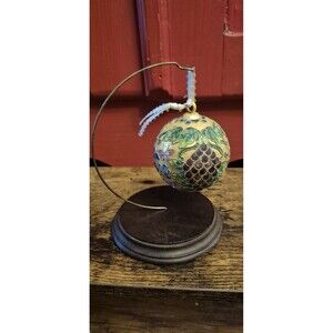 Vtg NYCO Cloisonné Ball Christmas Ornament Hand Painted Butterfly  2" Around EUC